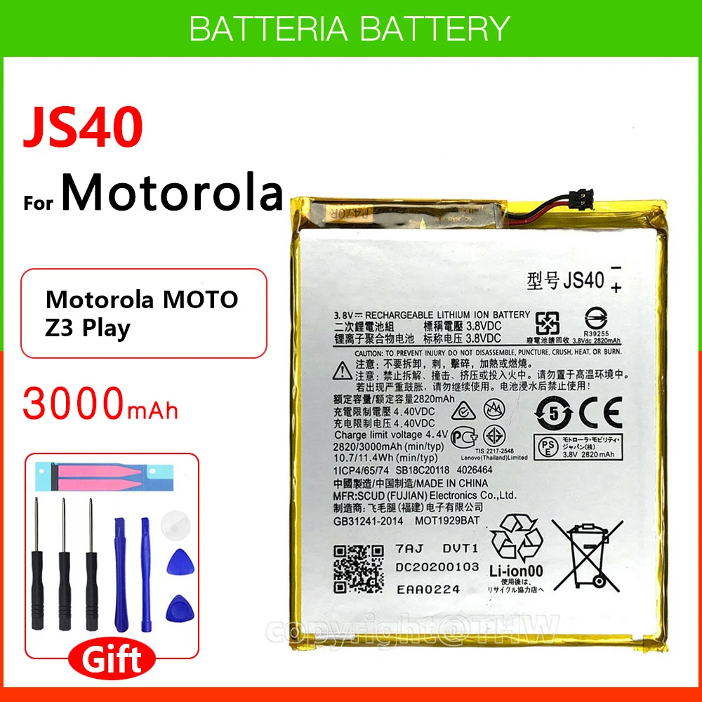 

100% New Genuine Phone JS40 Battery For MOTOROLA Moto Z3 Play XT1929-1 XT1929-4 XT1929-5 XT1929-6 XT1929-8 Batteria In Stock