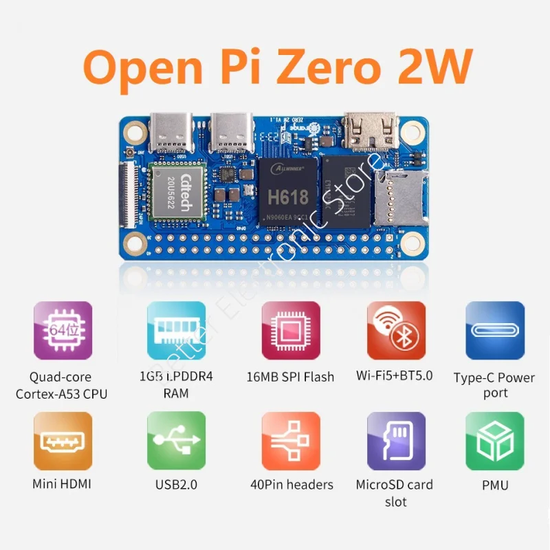 

Плата разработки Orange Pi Zero2W - Allwinner H618 с четырьмя ядрами Cortex-A53 и 1GB/2GB/4GB ОЗУ (WiFi 5)​
