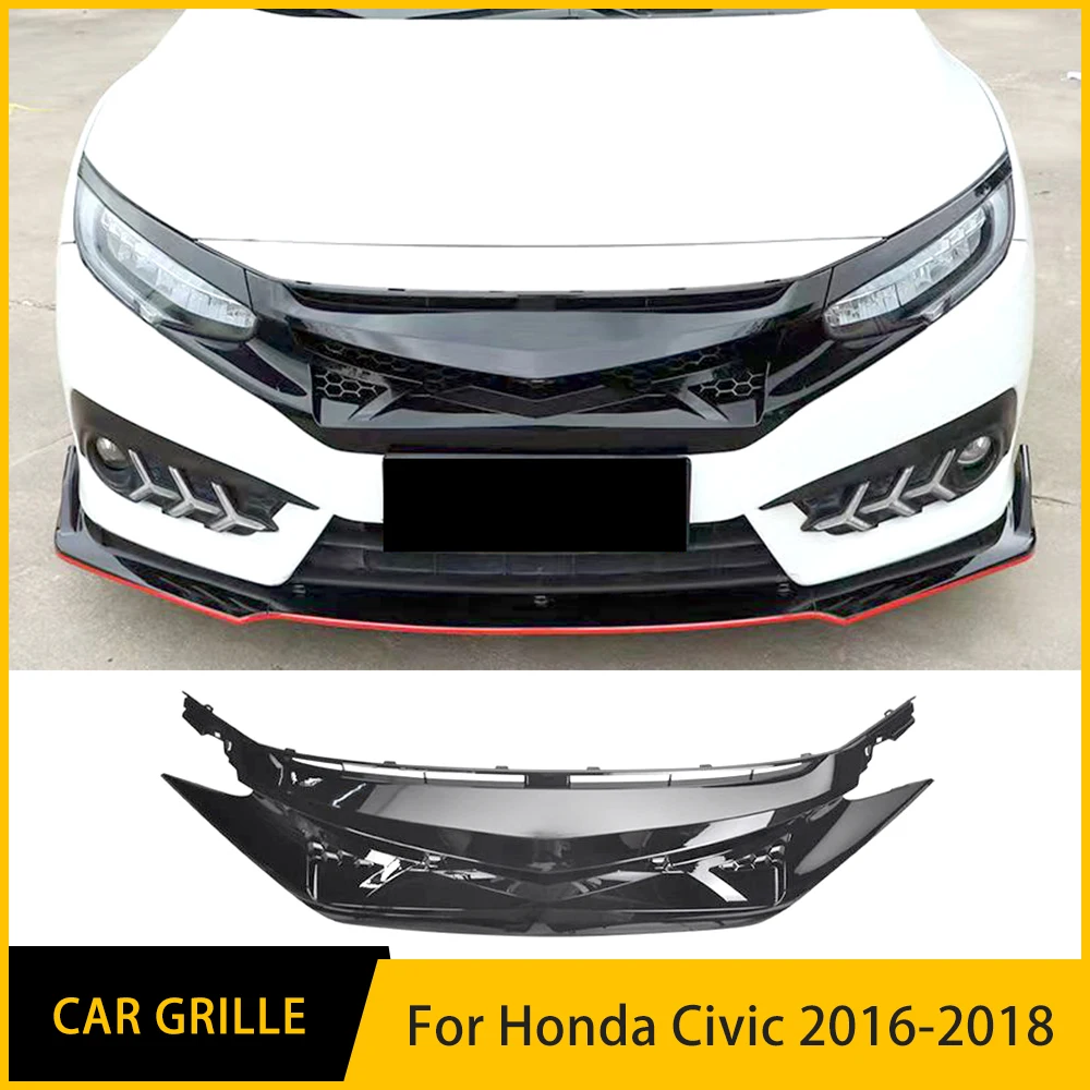 

Маска для переднего бампера автомобиля, радиатор, решетка радиатора для Honda Civic, гриль 2016, 2017, 2018 год, комплект аксессуаров для гоночного переднего бампера