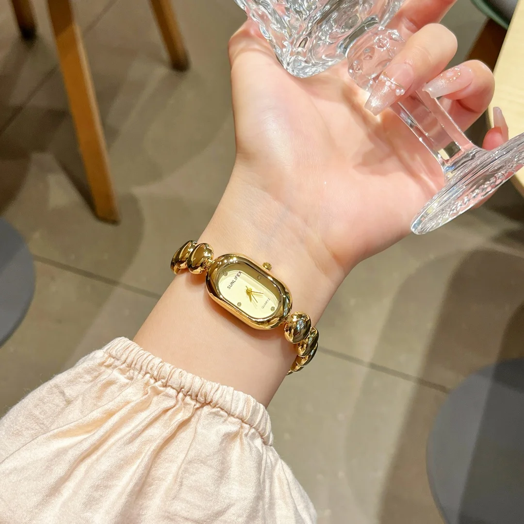 SUNLIFEX Fashion Brand Wrist Watches Woman Stainless Steel Creative Gold Strap Quartz Watch Fashion Lady Dress Jewelry Relogio
