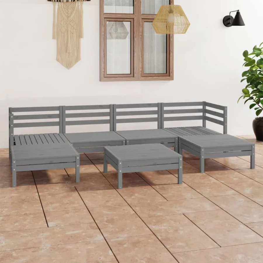 

7 Piece Patio Lounge Set Gray Solid Pinewood