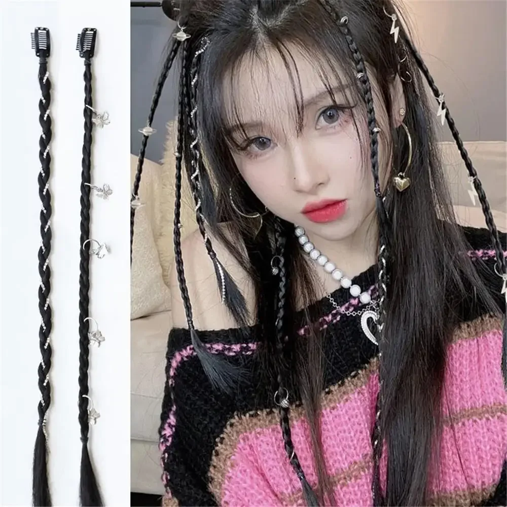 2 uds cinta colorida trenza cola de caballo Clip-on peluca dulce fresco boxeo atado pelo arco Twist extensión de cabello trenzado