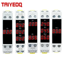 LED Mini Din Rail Display digitale amperometro trifase monofase Voltag corrente Herz Meter Volt Amp Herz 1-100A AC80-500