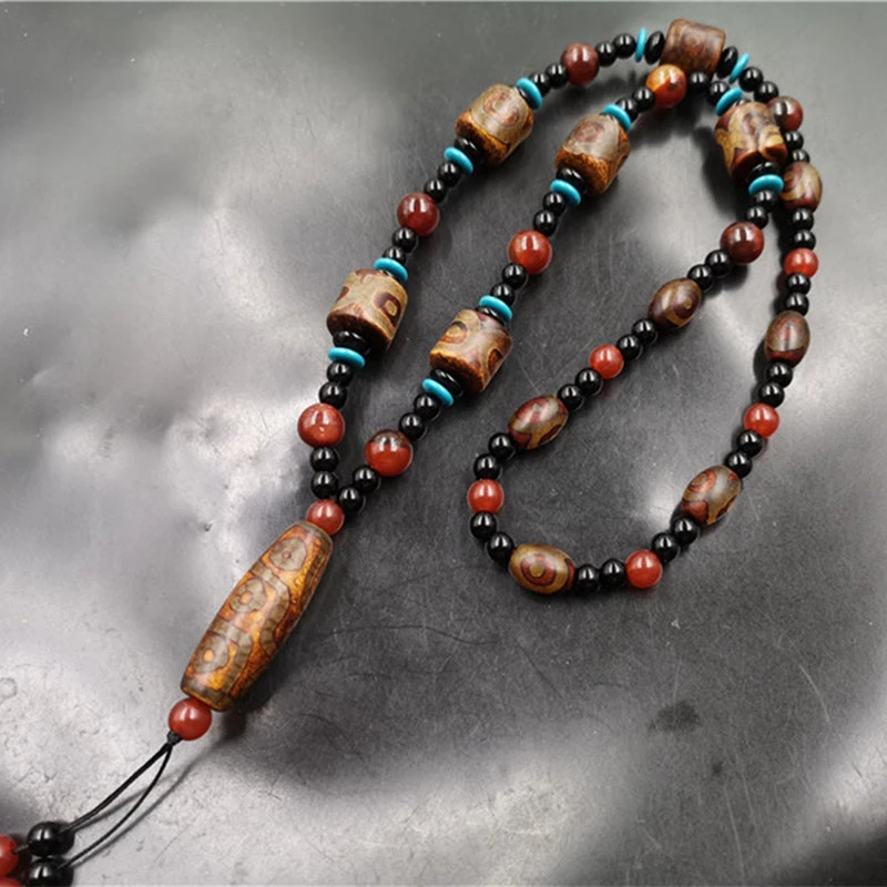 

-style vintage dzi bead sweater men and women, Tibetan old agate necklace