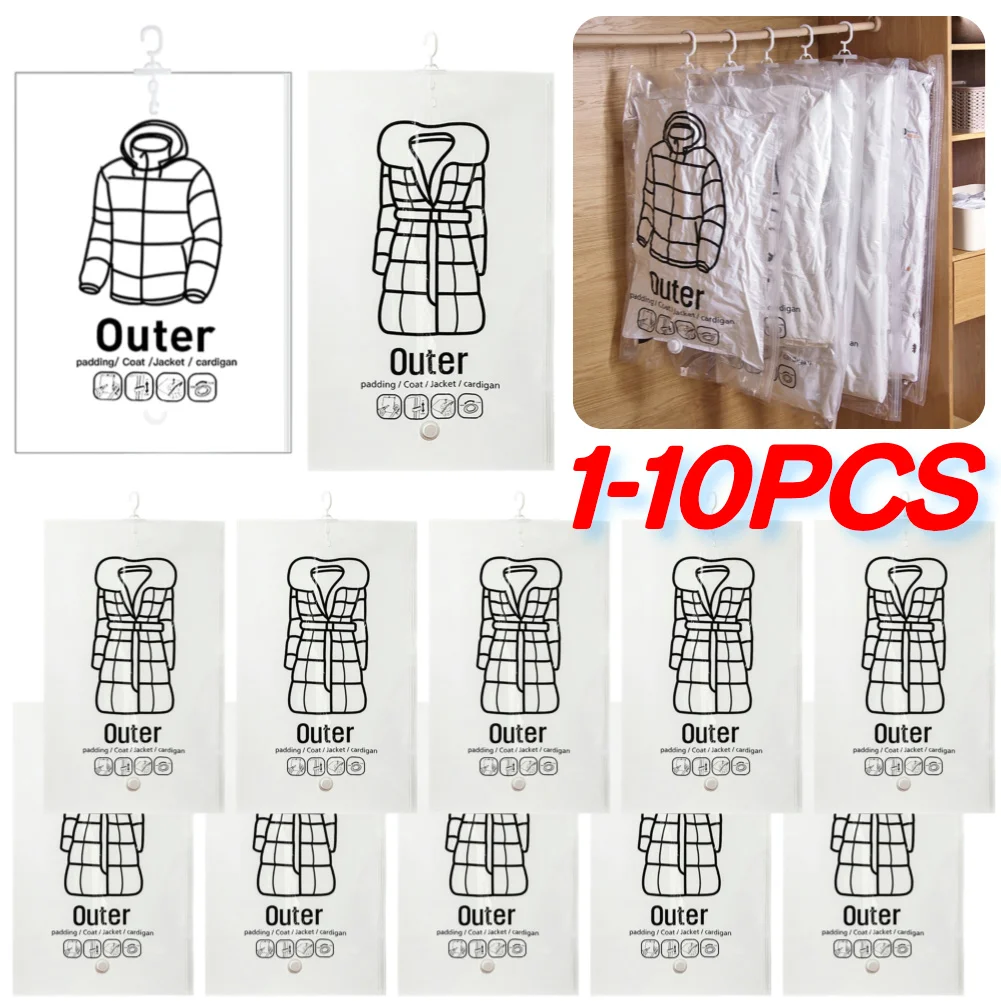 1-10PCS Hanging Squeezable Storage Bag Vacuum Bag Reusable Hanging Compressible Storage Bag Dustproof for Clothes Down Overcoat