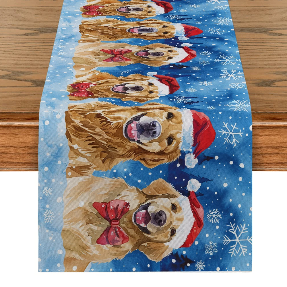 Christmas Hat Snowflake Cat Dog Table Runner Farmhouse Dining Table Runners Wedding Party Table Decoration