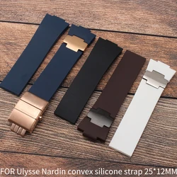 25x12MM convex silicone rubber strap for Ulysse Nardin MARINE 1183/1186/1283 blue black diving rubber watch strap accessories