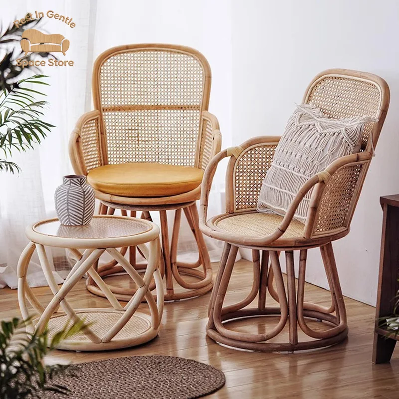 Indonesian chair natural chair single back woven household rattan rotatable leisure balcony