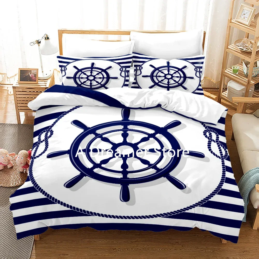 Blue Anchor Bedding Set Quilt Cover Anchor Printed Duvet Cover With Pillowcase 200X200 King Size Bedroom For Children Bed Cover