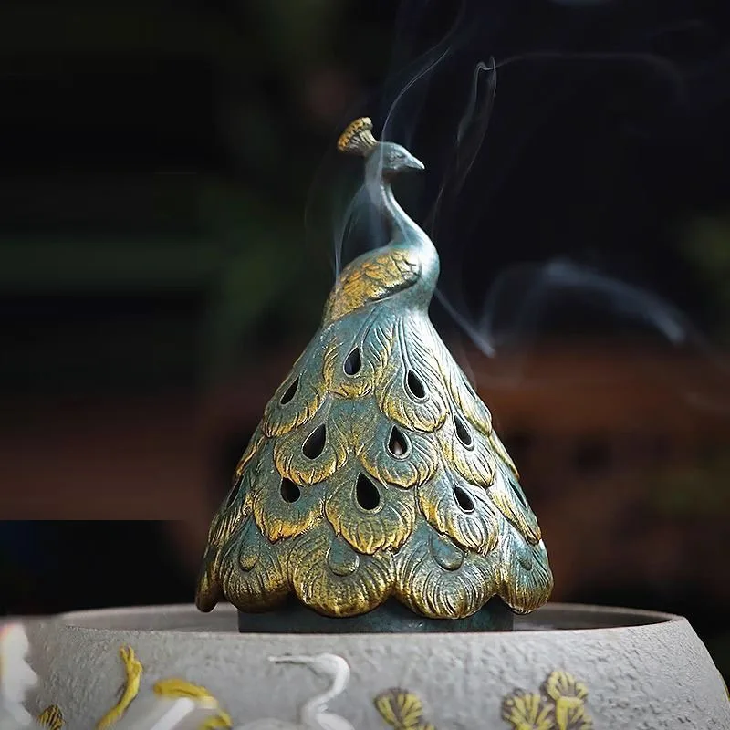 Chinese Ceramic Peacock Incense Burner, Fragrance Stove, Home Indoor Living Room, Tea Ceremony Craft, Retro Zen Decorations, 1Pc
