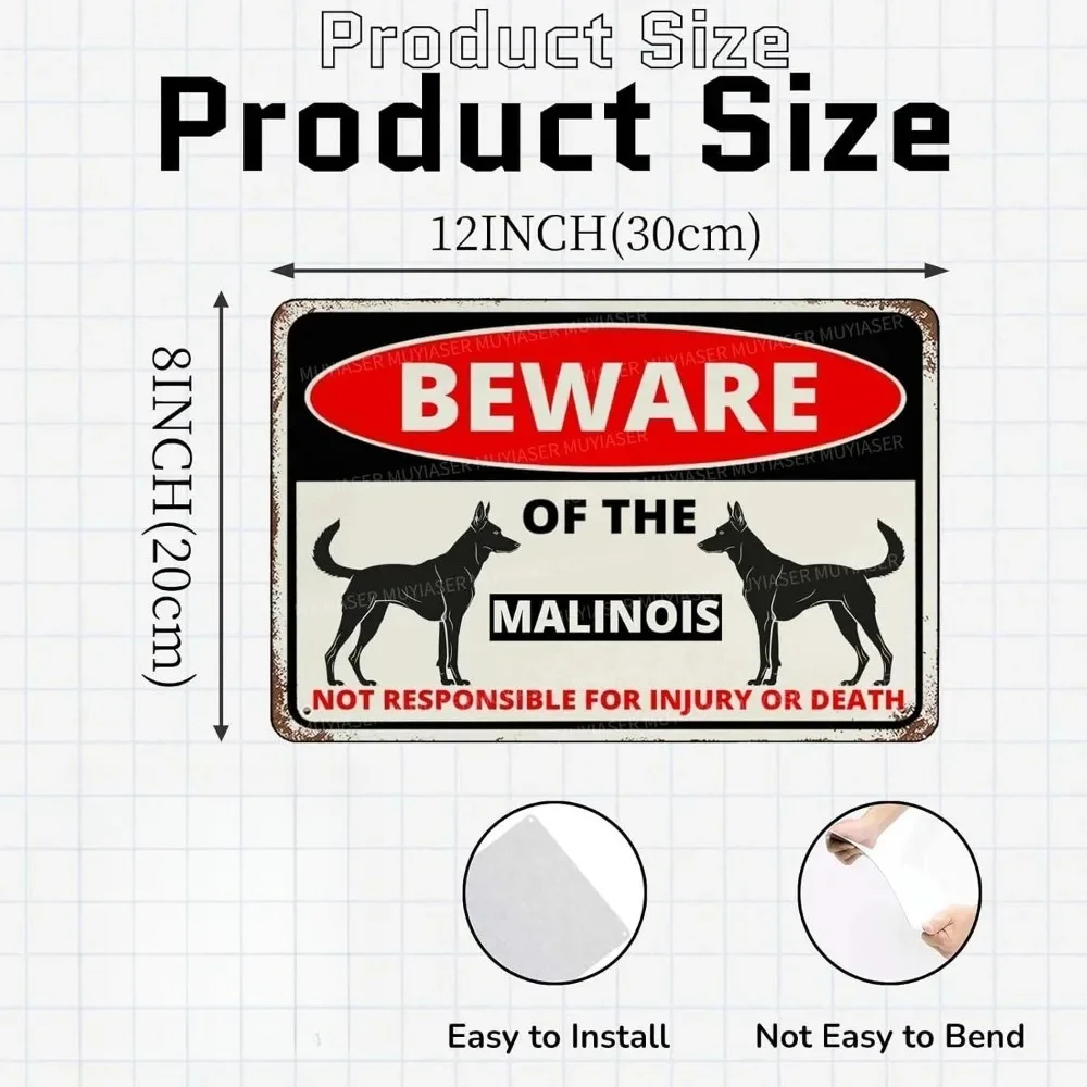 Vintage Beware Of The Malinois Not Responsible For Injury Or Death Metal Tin Sign Yard Warning Wall Decor