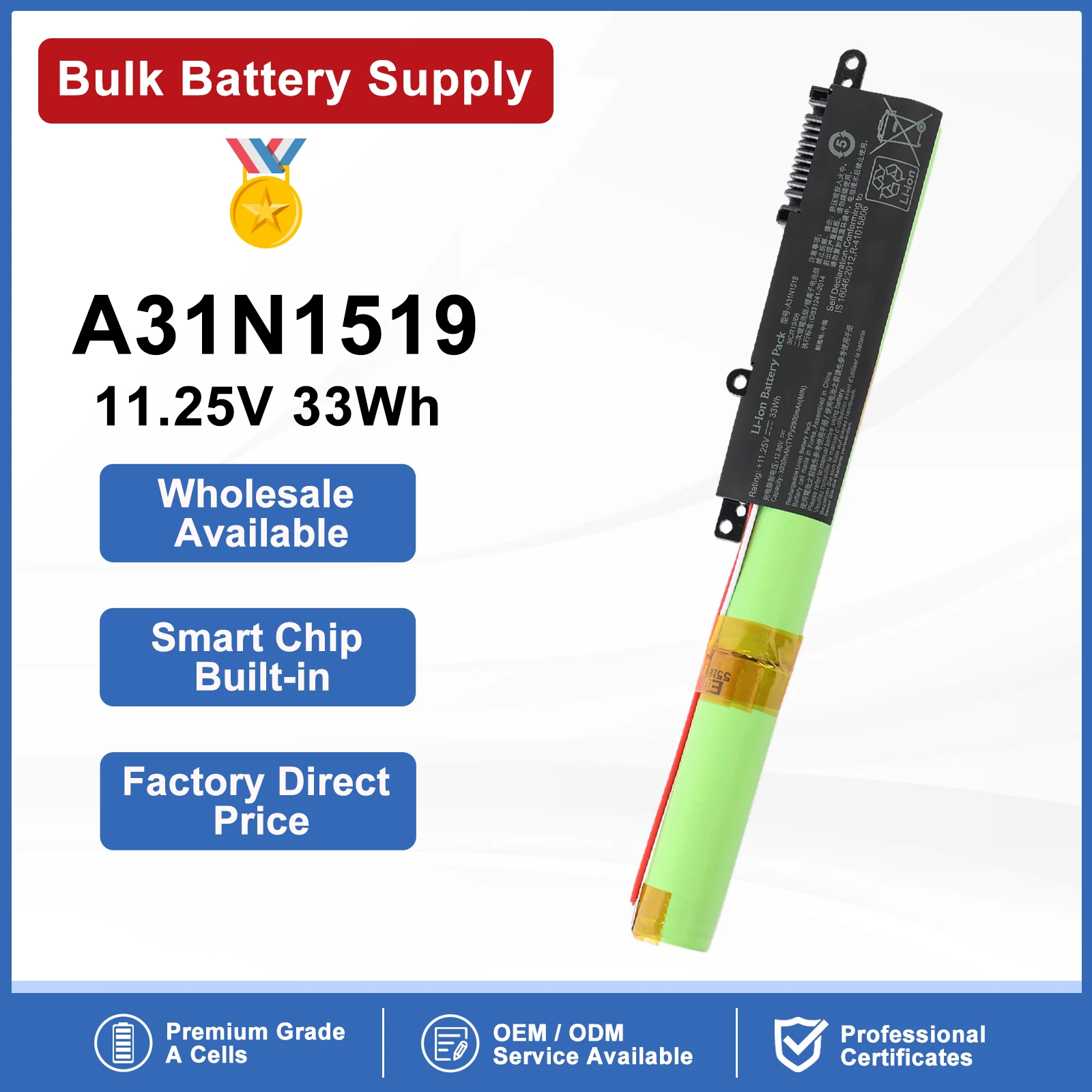 A31N1519 Replacement Battery for ASUS X540 X540L X540LA X540SA X540SC A540 F540 R540S, 36Wh 10.8V