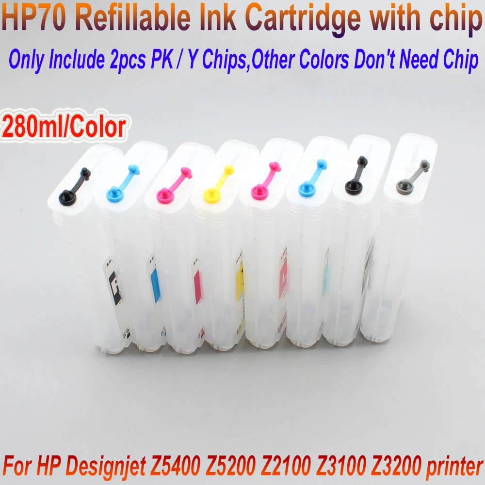 130ml 280ml 8Colors HP 70 Refill Ink Cartridge With Auto Reset Chip For HP Designjet Z2100 Z5200 Inkjet Plotter permanent chip