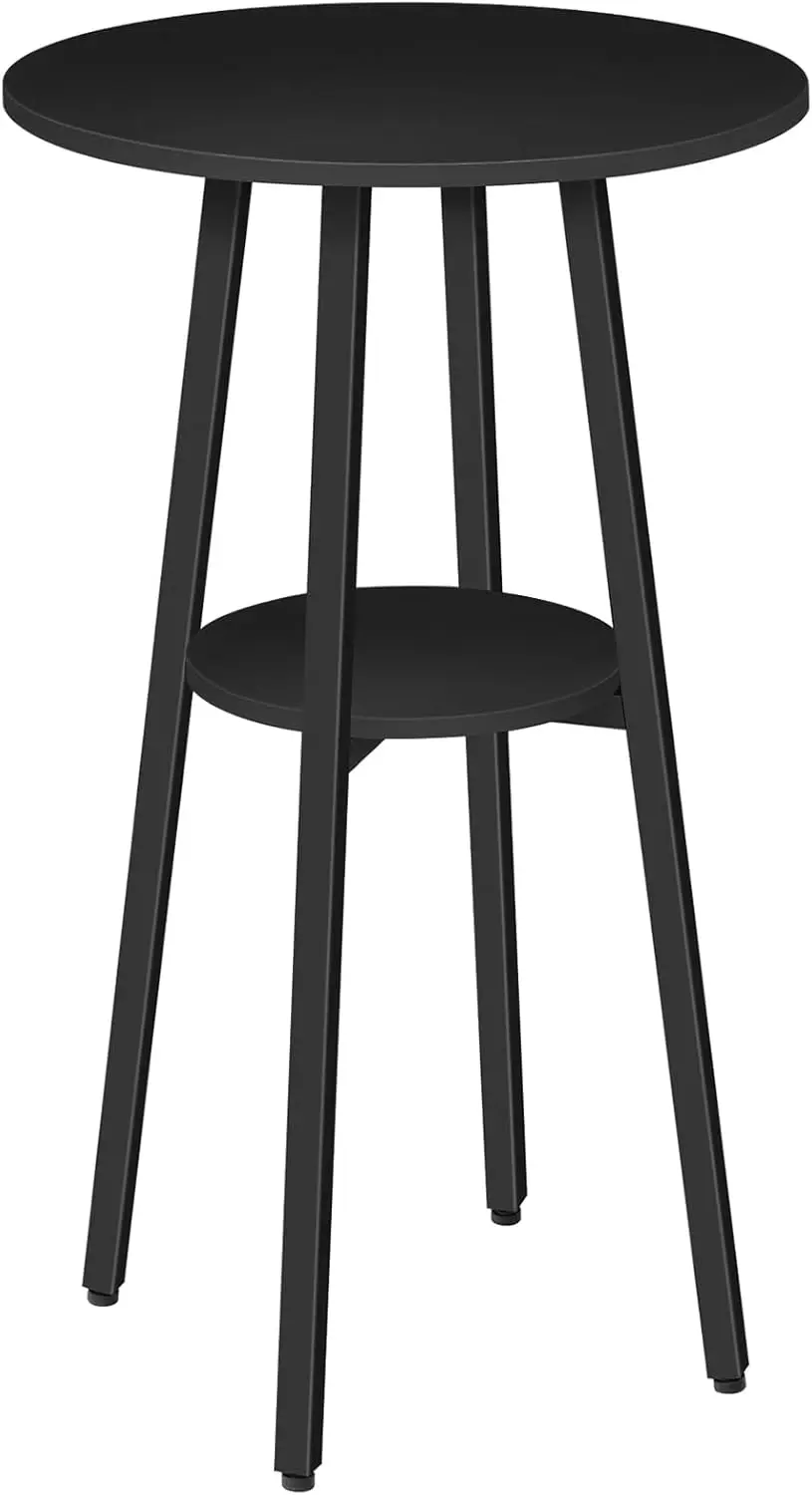 2-Tier Bistro Table with Storage, 37.4" High Top Table for Small Spaces, Cocktail Table with Top Particleboard for Kitchen