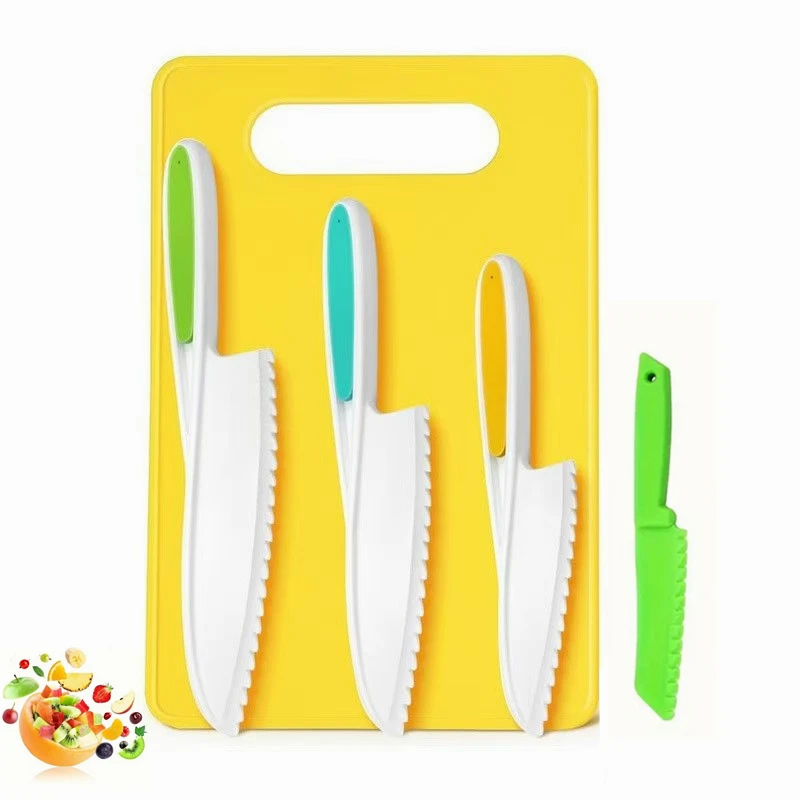 

Kids Montessori Knife Set, 5 Pcs Non-Sharp Nylon Kitchen Tools for Toddlers, Real Cooking & Baking Set for Kids, Safe Peeler, Id