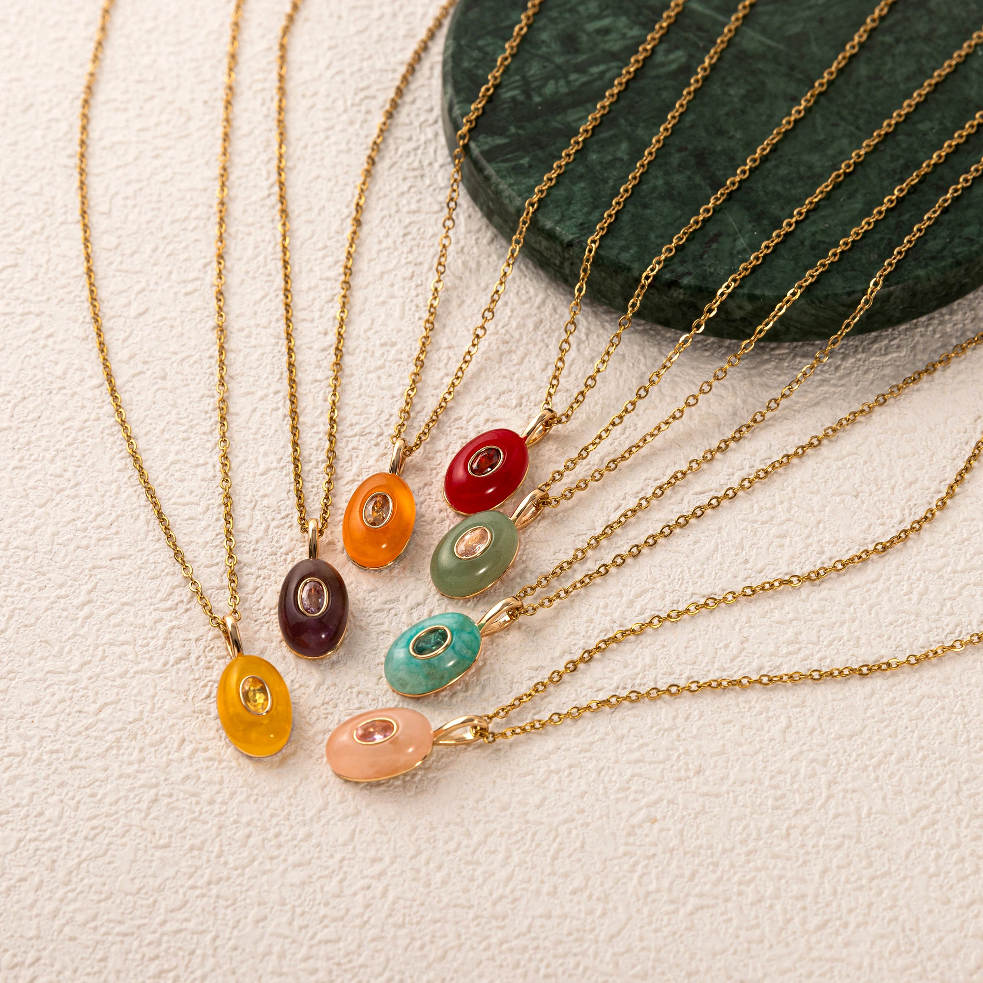 

Fashionable and luxurious natural stone inlaid with diamonds water droplet shaped necklace multi-color women's jewelry necklace