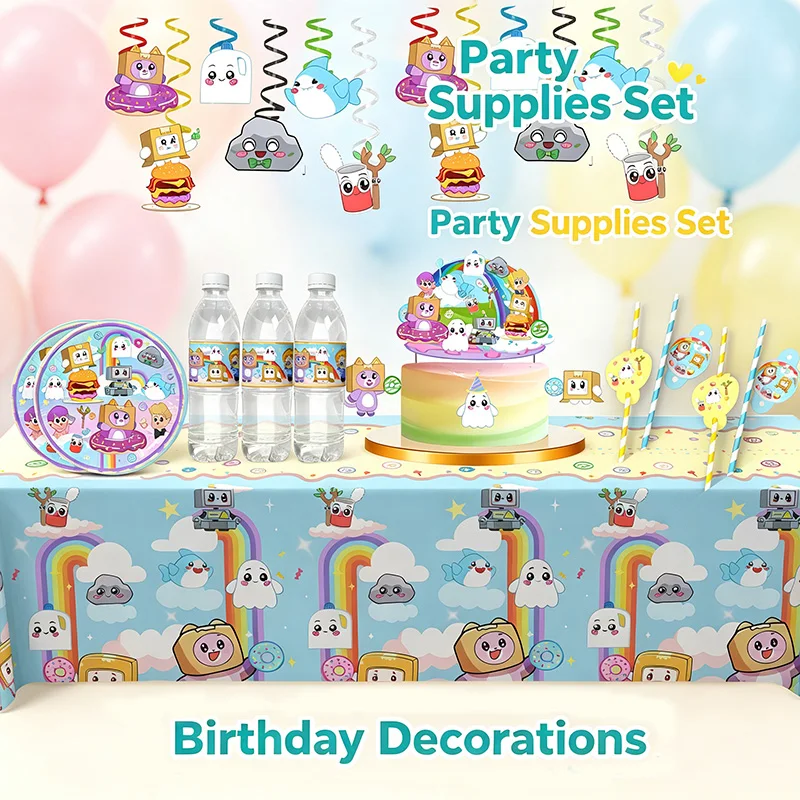 Boxy and Rocky Pattern Party Decor Supplies Disposable Tableware Birthday Celebration Indoor Family Gathering Table Decorative