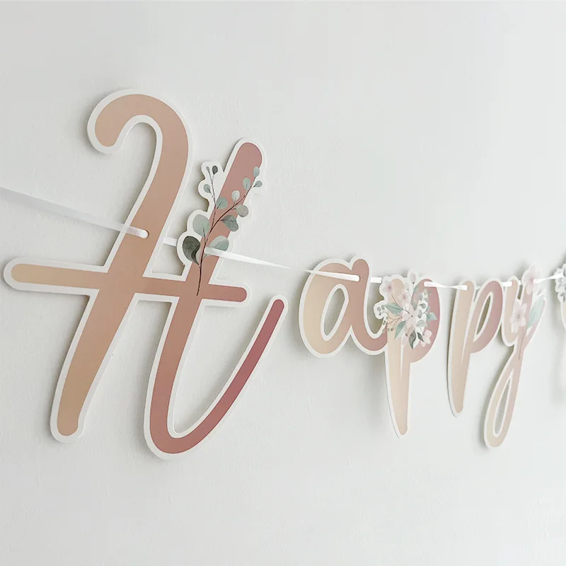 Romantic Flower Theme Letter Happy Birthday Banner Wall Hanging Garland for Kids Girl Birthday Baby Shower Party Decorations