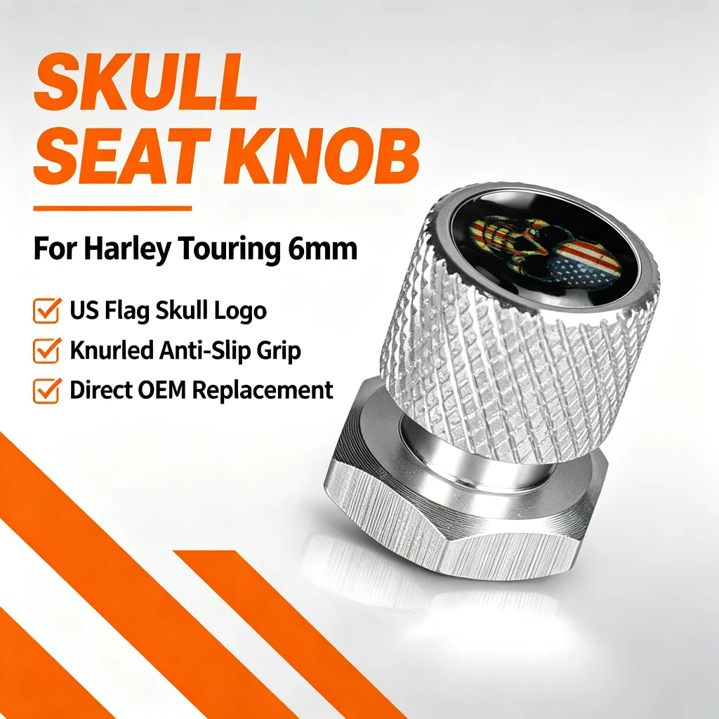 6mm Motorcycle Seat Knob Screw With Skull Logo Quick Release Seat Bolt For Harley‑Davidson Street Glide Touring Electra Glide