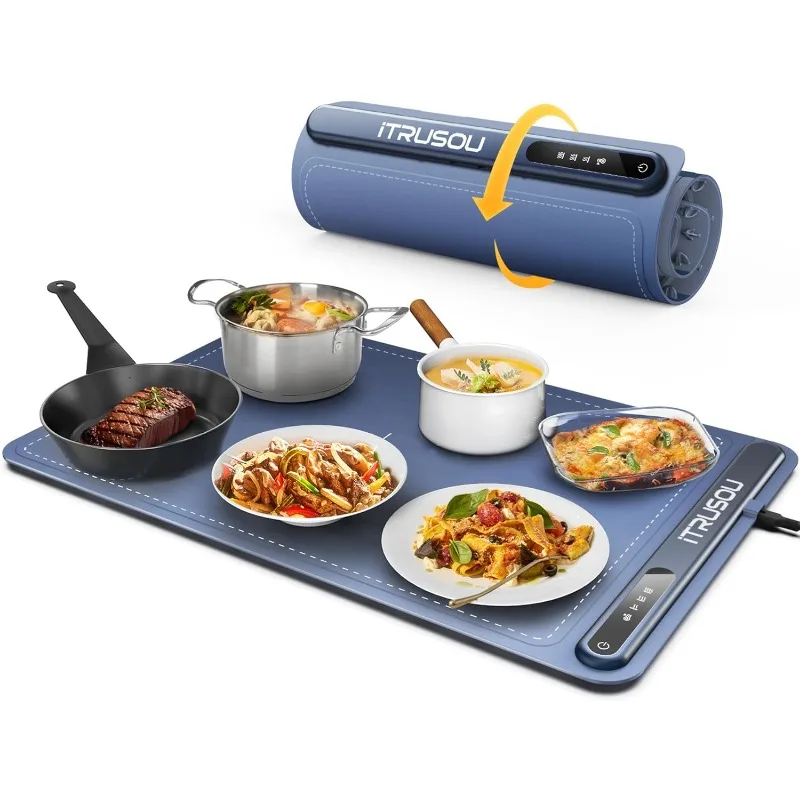 Electric Warming Tray-Full Surface Heating,Rollable&Portable,Premium Silicone Nano-Material,3 Temperature Settings,Auto Shut-Off