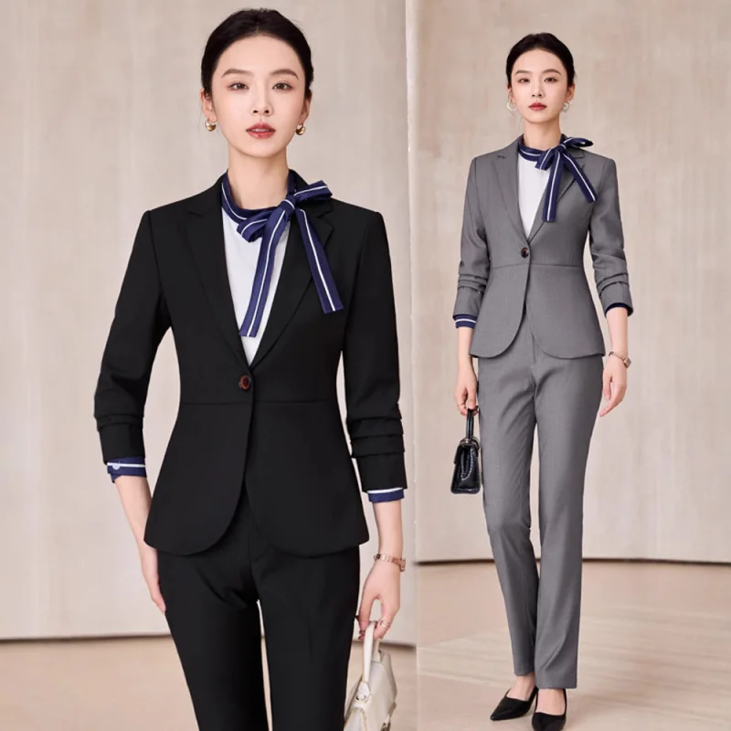 

Синий пиджак на весну и осень2025Новая спецодежда для обслуживания клиентов Стойка регистрации Менеджер Профессиональный костюм для работы официанта Unifo