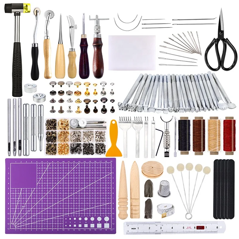 Leather Craft Making Tools Rivets Prong Punch Hammer Leathercraft Working Tools Kit