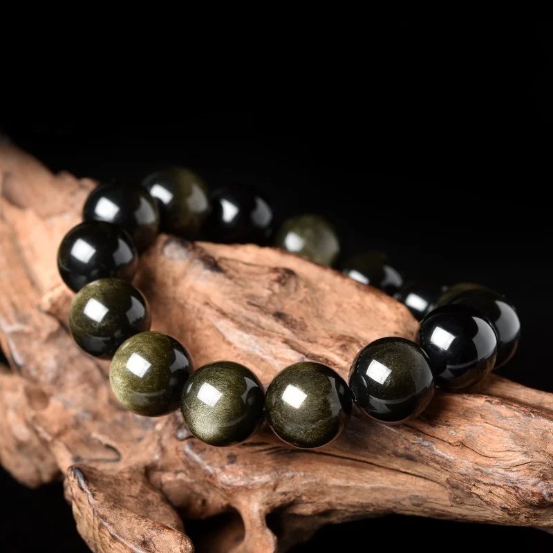 

Black Obsidian Bracelet for Couples with Ice-Seed Black Amethyst Cat Eye Stone Crystal Jade and Golden Obsidian Pixiu Charms