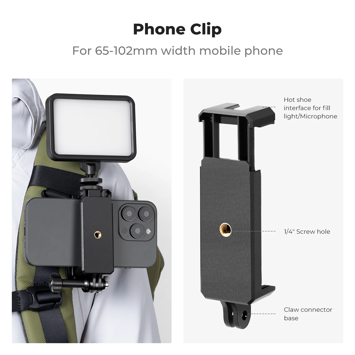 K&F Concept 360° Rotation Backpack Strap Quick Clip Mount for Hero 13/12/11/10/9/8/7/6/5/4 Black DJI Osmo Action 5 Pro/4 Camera
