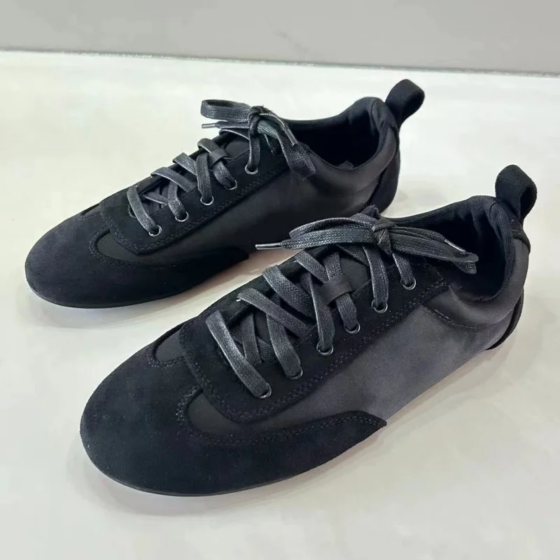 2024 TRAF Black Flat Derby Shoes For Women Casual Lace Up Anti-skid Sneakers Female Autumn Winter New Designer Single Shoes ﻿