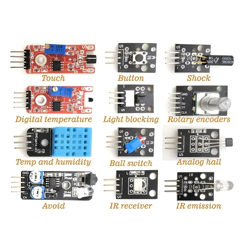 37in1 Sensor Kit Suitable for Raspberry Pi Uno R3 Compatible Arduino Smart Small Car Multifunctional Sensors Modules Starter Kit