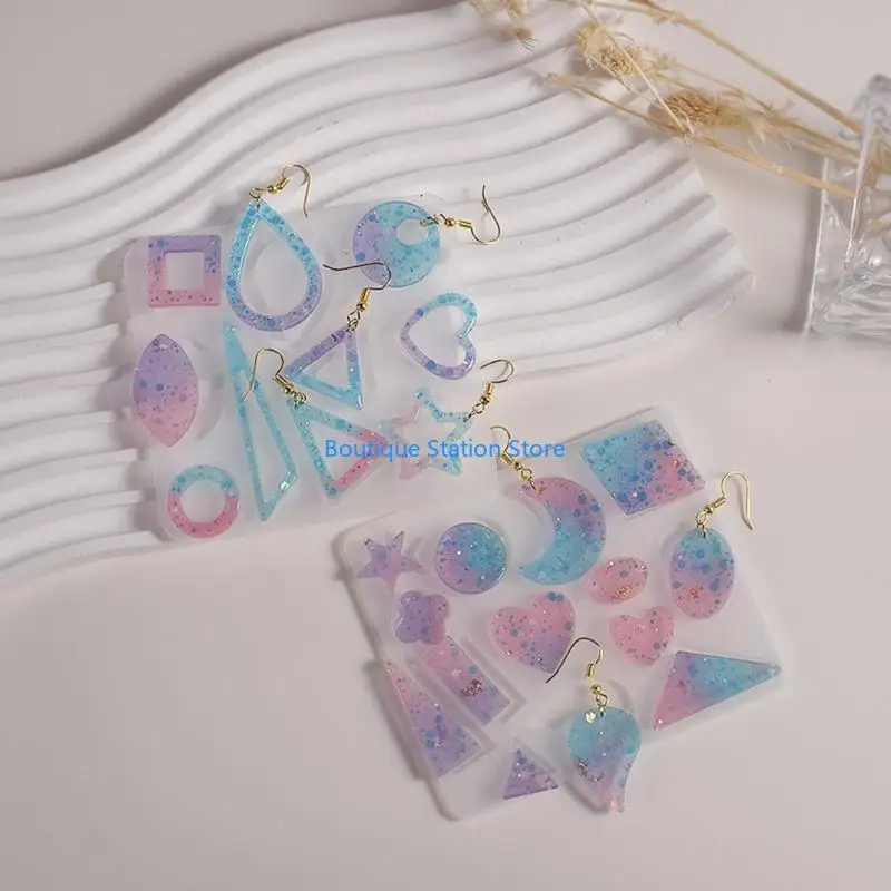 

Y55F Silicone Mold for Earring Pendant Making Unique Star Moon Heart Pendants Epoxy Mold Jewelry Making DIY Craft Tools