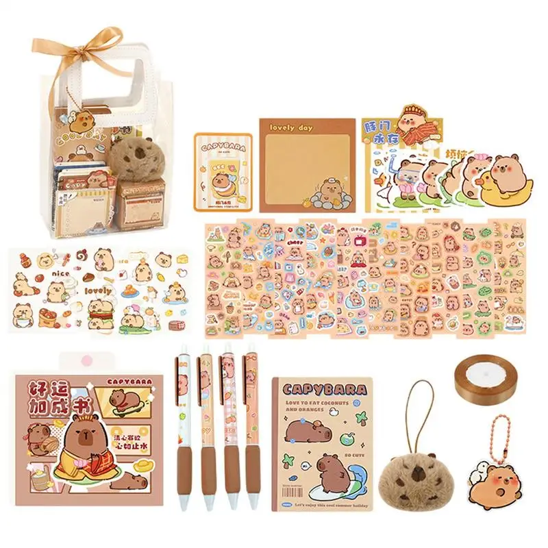 1Set Capybara Stationery Set Cartoon Cute Handbag Stationery Set Office School Supplies Student Stationery Birthday Gifts