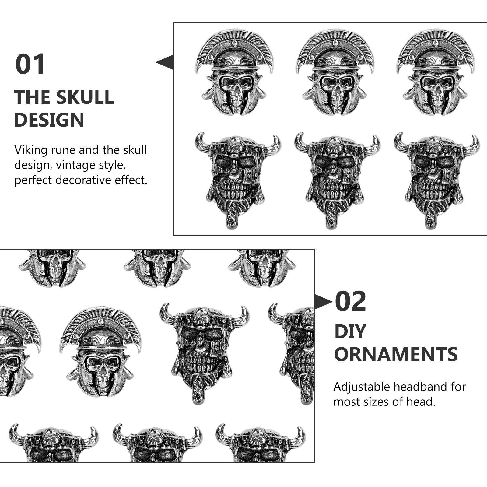 

10 Pcs Skull Beads Jewelry Accessories Retro Alloy Beard for Decor Large Hole DIY Decors Loose Braid