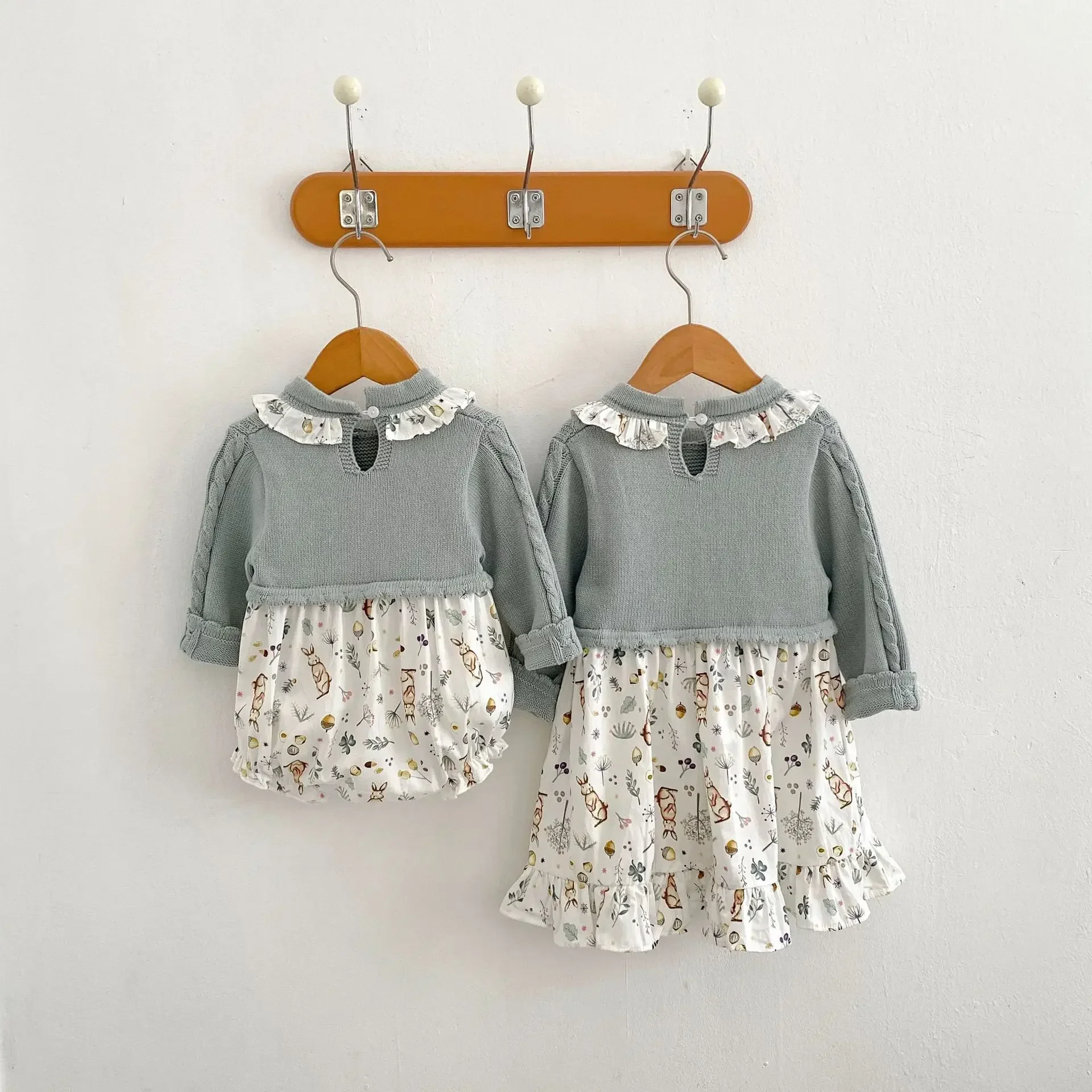 Bodysuits Children Clothing Baby Knitting Splicing Printing Long Sleeved Stripe Round Collar Print New Autumn Style