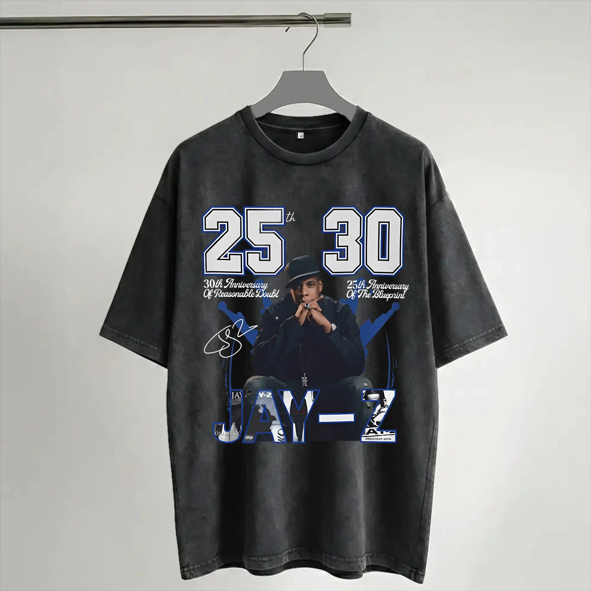 Harajuku Washed Shirt Jay Z 30th Reasonable Doubt 25th Blueprint JAŸ-Z 30 Tour  Outfit Vintage T-Shirts Oversize  Streetwear