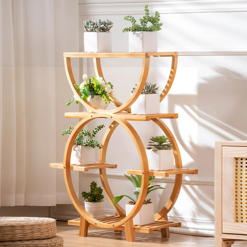 Flower Shelf Living Room Floor Shelving Balcony Decoration Arrangement Solid Wood Succulent Pot Plant Placement Rack