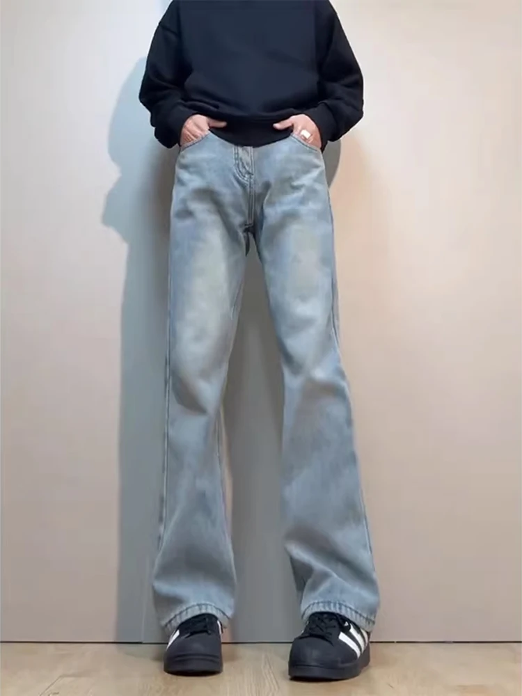 

Retro Blue High Waist Flared Straight Leg Men's Jeans American Sle Slimming Leg Lengthening CleanFit Narrow Version