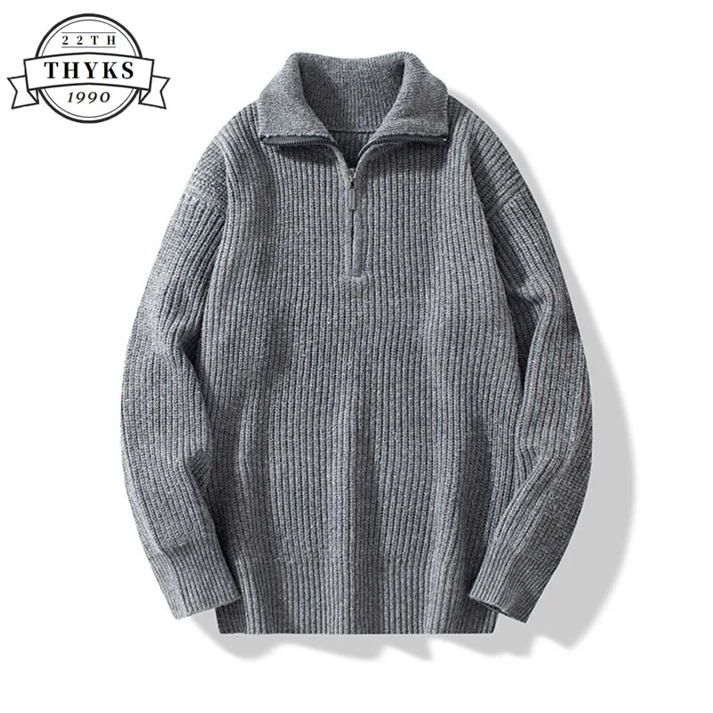 

Lapel Knit Pullover Sweater Mens Casual Warm Loose Zipper Long Sleeve Sweaters Fashion Male Jumper Clothes Knitwear Pull Homme