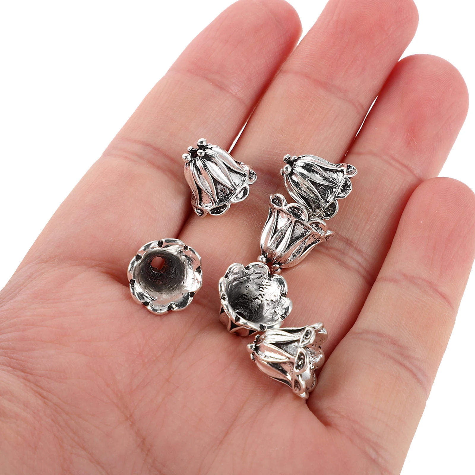 

50 Pcs Retro Accessories Jewelry DIY Necklace Beads Caps Flower Alloy Charms for Making
