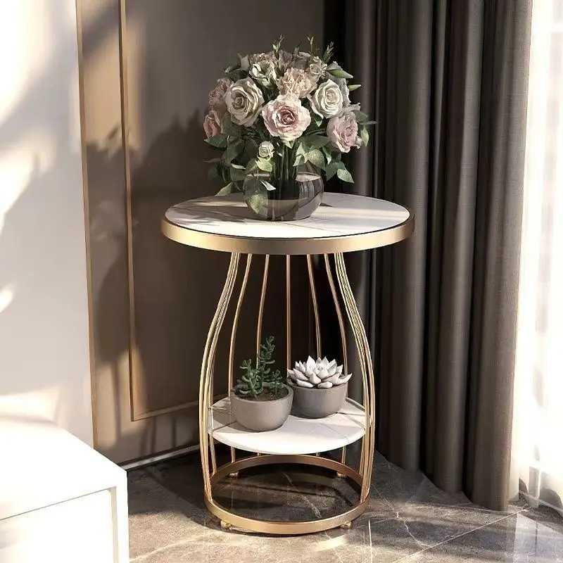 Small Round Bedside Cabinet, Creative Small Coffee Light Luxury Corner Marble Living Room Sofa Edge Table, Balcony