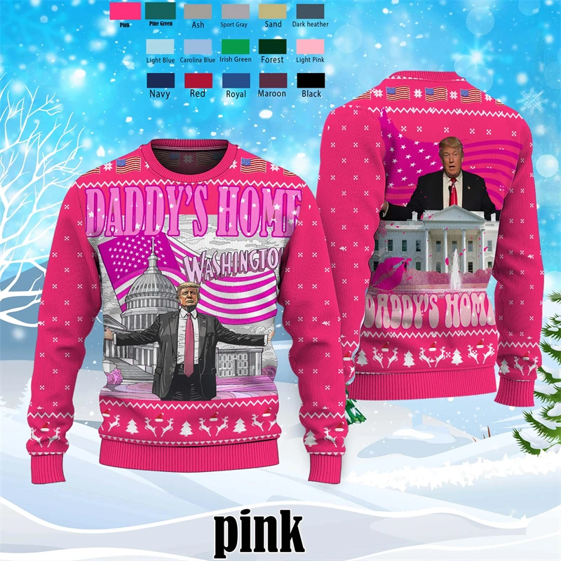 Daddys Home White House Christmas Ugly Sweater Fashion Trend Trump Graphic 3D Printed Sweatshirt Casual Loose Hooded Pullovers