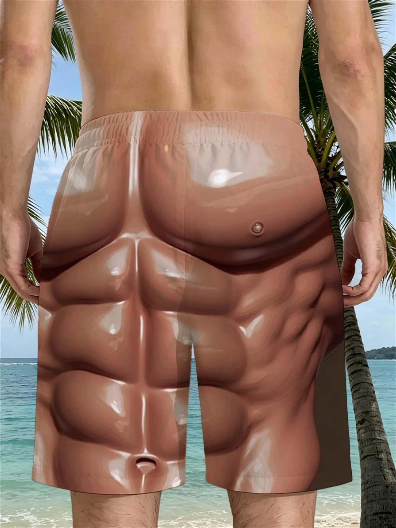 Men's Funny Simulation Abs Printed Beach Shorts Fun Vacation Six Piece Muscle Quick Drying Swim Trunks Summer Vacation Party