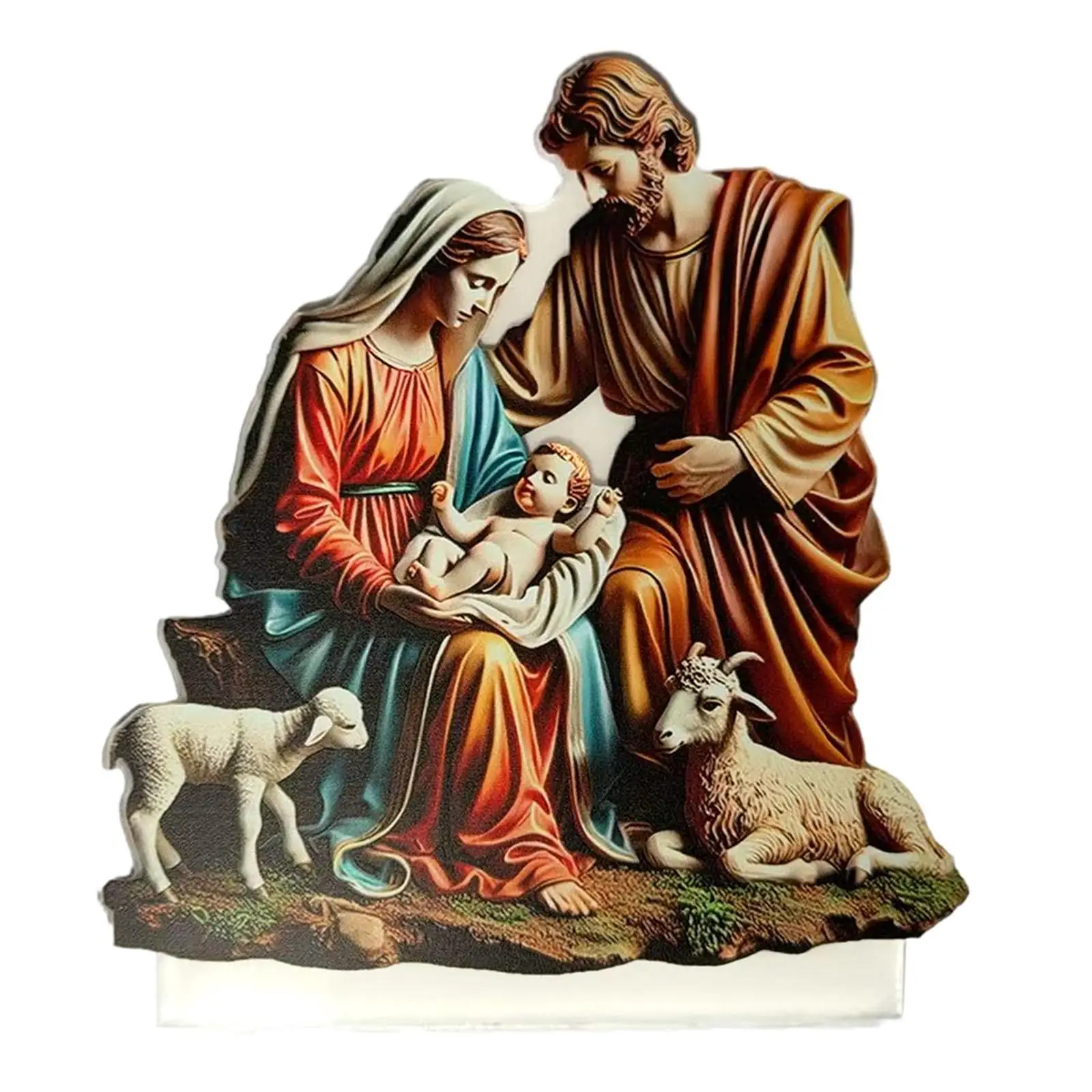 Religious Acrylic Jesus Statue Virgin Mary Nativity Figurines Tabletop Ornament Sculpture for Festive Living Room