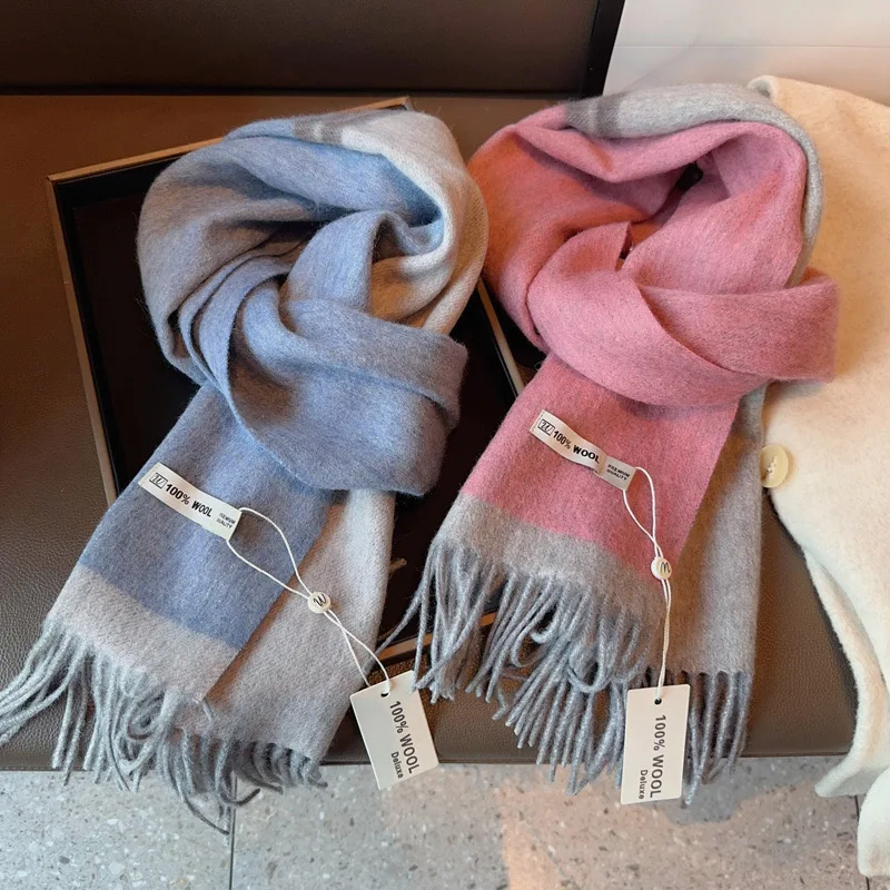 Fashion Color Matching Deluxe 100% Wool Scarf Women Male Winter Light Warm Neckerchief Simple Classic Designer Scarves Shawl