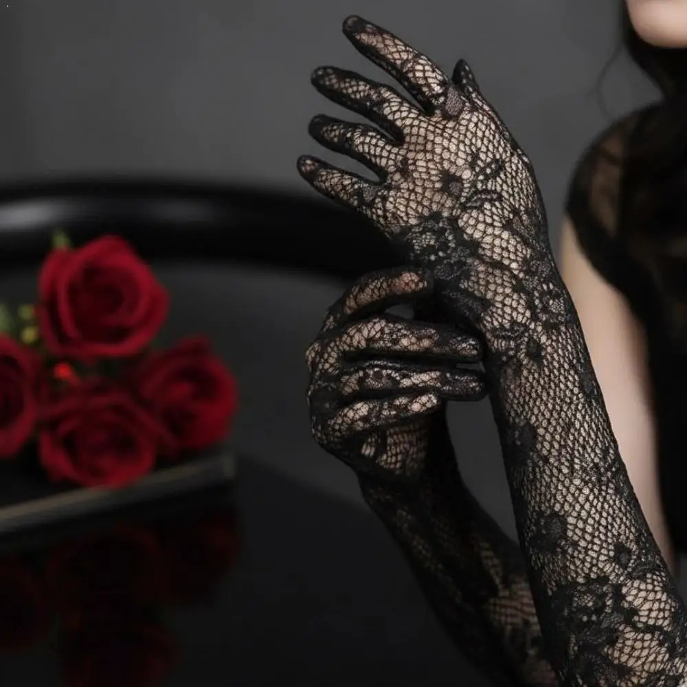 

Женские длинные кружевные перчатки: ультратонкие, элегантные, эластичные, сетчатые перчатки для свадьбы, вождения и повседневной носки, сексуальные декоративные перчатки