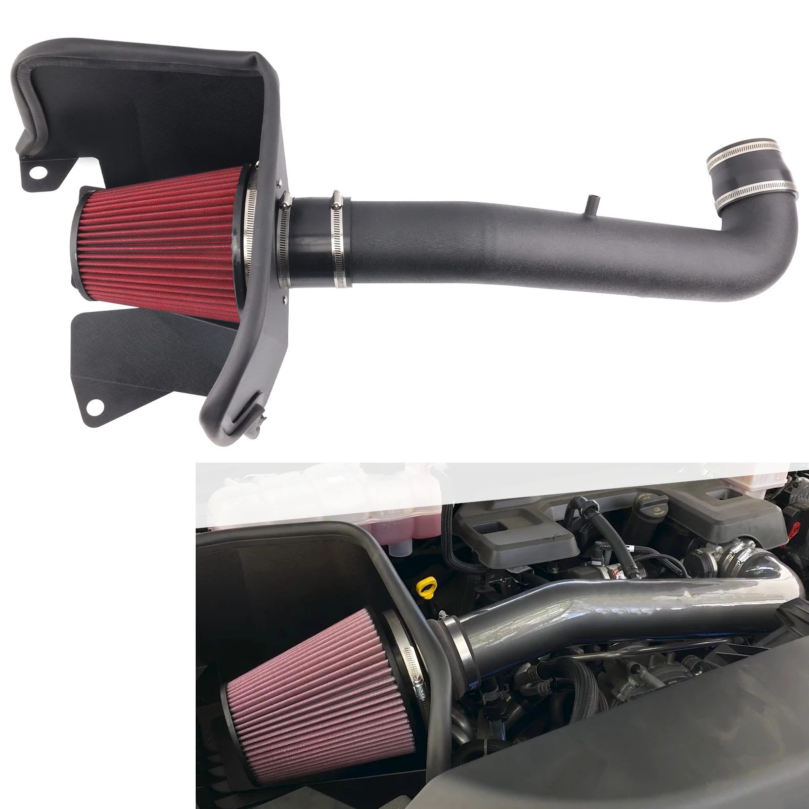 

Cold Air Intake Kit High-Flow Performance Heat Shield and Dry Air Filter For 2019-2024 RAM 1500 3.6L V6
