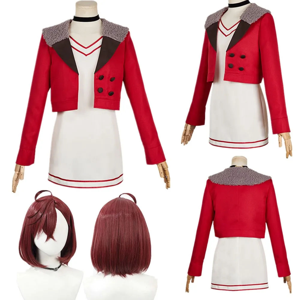 Momo Ayase Red Suit Cosplay Costume Wigs Anime Dandadan Roleplay Dress Coat Outfits Halloween Carnival Party Women Uniform