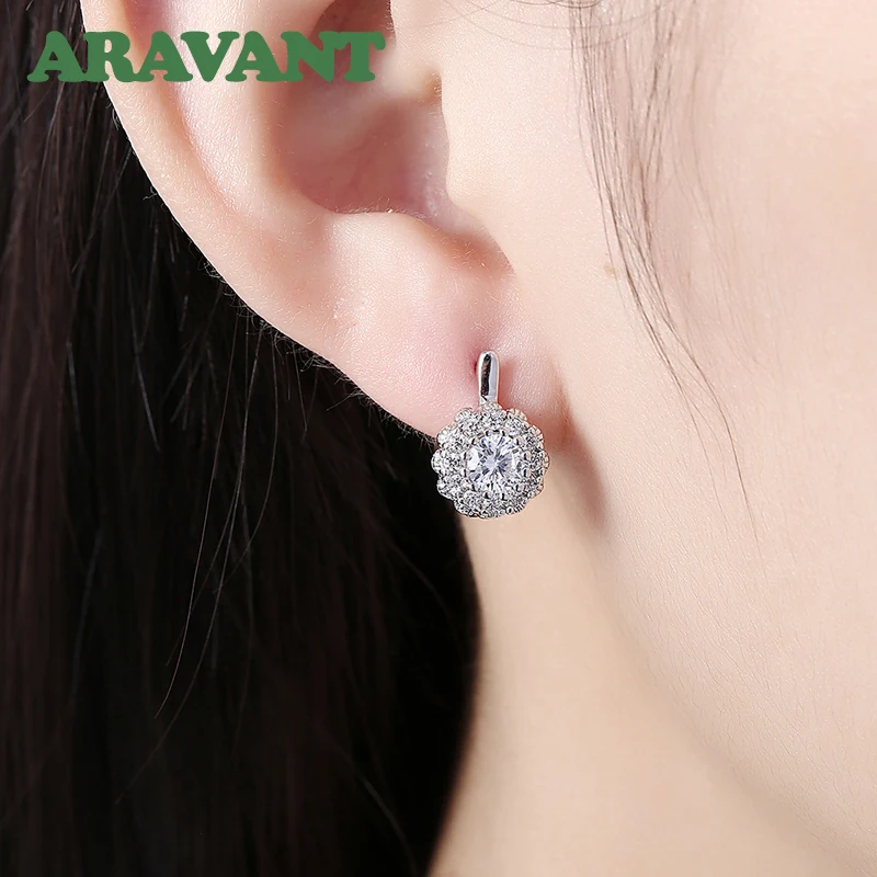 Aravant 2024 New Arrival 925 Silver Cubic Zirconia Flower Gold Drop Earrings For Women Wedding Fashion Jewelry