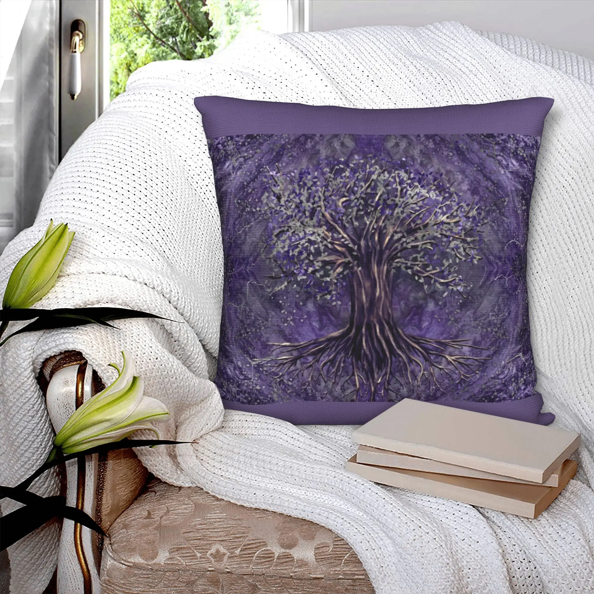 Tree Of Life Yggdrasil Amethyst Pillow Home Decorative Modern Vikings Outdoor Cushions Square Pillowcase