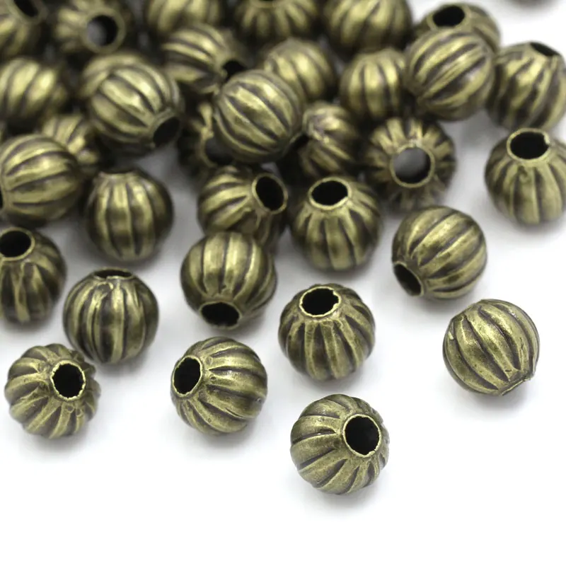 DoreenBeads 6mm Spacer Beads Pumpkin Antique Bronze Stripe Color Loose Beads DIY Bracelets Jewelry Hole:Approx 1.9mm,35-200PCs